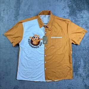 Hardaddy Men M Button Up Shirt Groundhog Day Split Color Block Orange White